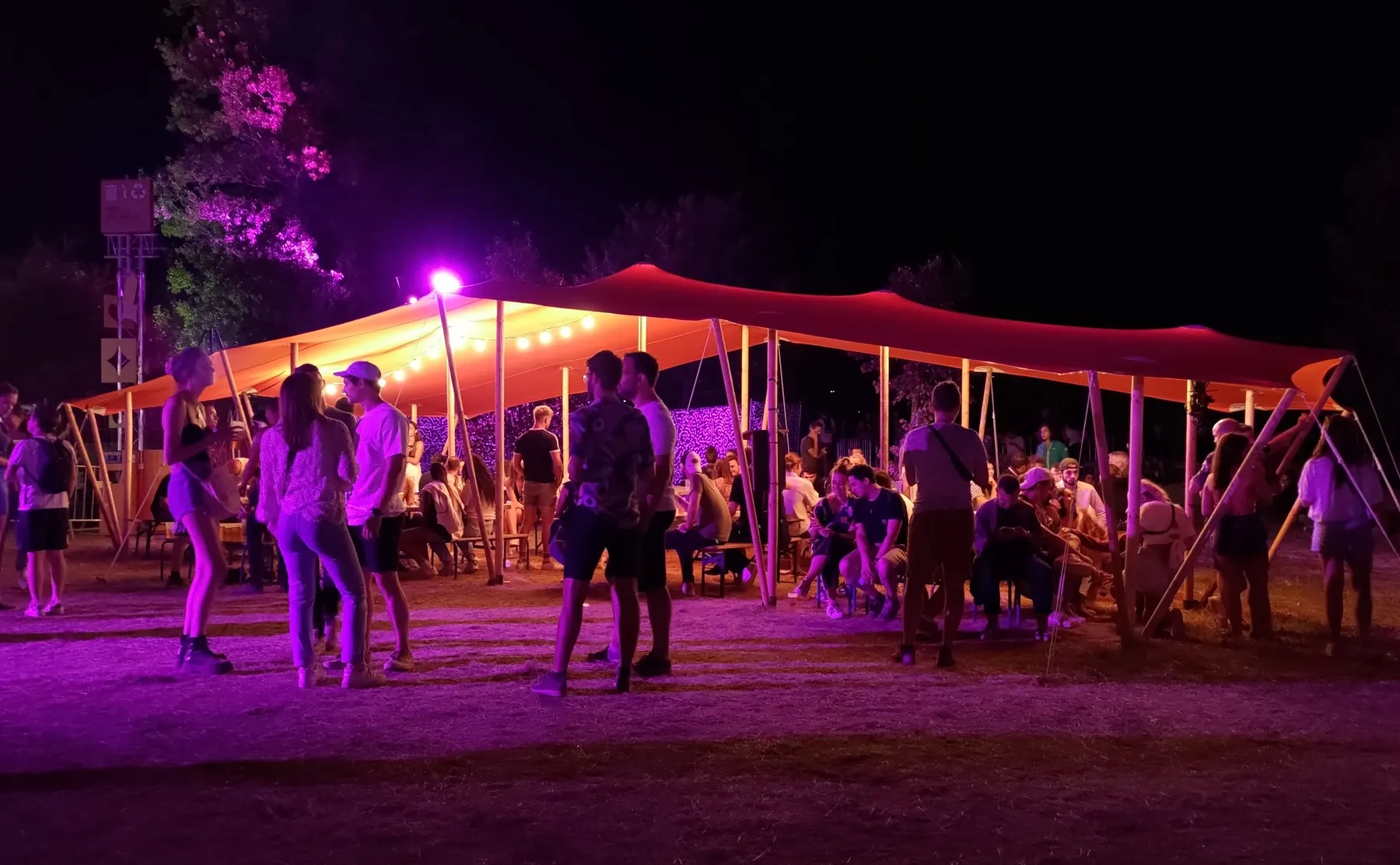 Soirée sous une toile en éclairage rose
